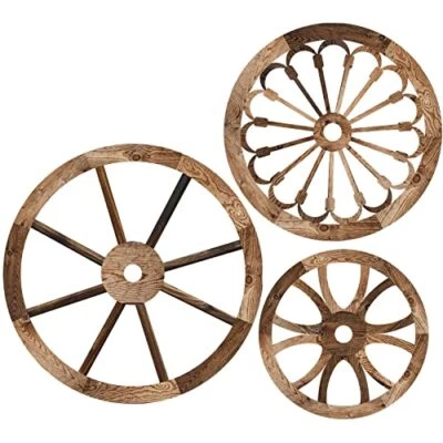 12/10/8 Inch Wooden Wagon Wheel Decor Vintage Rustic Cartwheel Wall Decor, 3Pack - Image 1 of 4
