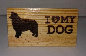Australian Shepherd / Aussie - I Love My Dog Holzverbrennung Kunst Bild Pyrographie - Bild 1 von 5
