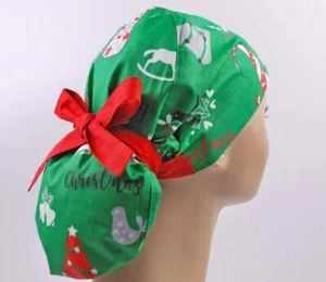 Scrub hats, nurse scrub cap, womens scrub caps, ponytail scrub hat Сhristmas  - Picture 1 of 3