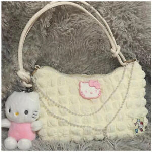 Hello Kitty Women Shoulder Bag Stylish Crossbody Bag Pearl Chain Handbags Purse