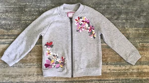 Gymboree Girls Light Weight Gray Floral Sparkles Zip Up Jacket Size XS 4 - Picture 1 of 4
