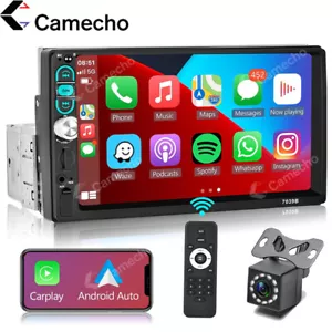 Single 1Din Car Stereo Radio For Apple/Android CarPlay 7" Touch MP5 Bluetooth - Picture 1 of 18