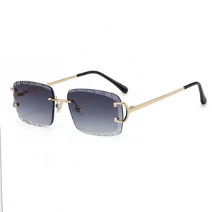 Gafas de sol para hombre sin montura de lujo hip hop corte gema tinte púrpura marco dorado - Imagen 1 de 4