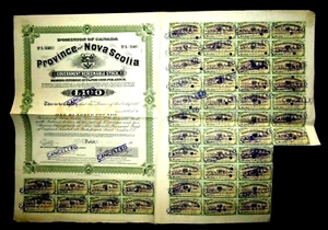 Prowincja Nowa Szkocja Dominium Kanady, obligacja 100 funtów anulowana, 1904 - Zdjęcie 1 z 3
