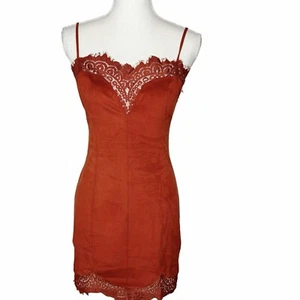 Free People Mini Dress Faux Suede Lace Trim Small - Picture 1 of 9