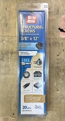 Nuevo Grip-Rite GRSSHW381220 Estrella Hexagonal Arandela Tornillos Estructurales Nº3/8 x 12 L pulg. Foto 1 de 3