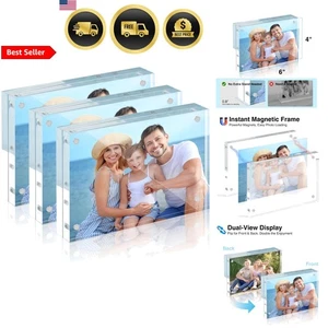Acrylic Picture Frames 4x6 Magnetic Floater 3 Pack Display Photos Wall Desktop - Picture 1 of 11