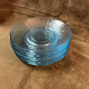 Vintage 1930s Fostoria glass Azure blue Fairfax pattern lot of eight saucers - Picture 1 of 3