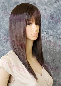 Medium Brown Long Flat Straight Layers w/ Bangs Daily Wig EVBQ 6 - Picture 1 of 7