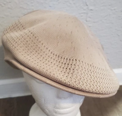 Vintage 1983 Kangol Tropic 504 Ventair Hat Beige Flat Cap Large Blue Label - Image 1 of 4