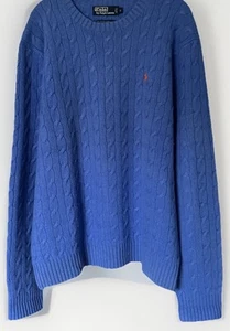 Polo Ralph Lauren Men’s XL Blue Merino Wool Angora Cable Knit Sweater - Picture 1 of 13