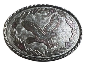 Vtg Belt Buckle Eagle Etched Leaf pattern western belt buckle (USA) 1980s - Picture 1 of 4