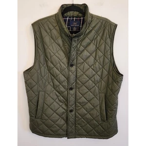 Brooks Brothers Mens Puffer Vest XL Hunter Green Snap Full Zip Navy Plaid Lined - Picture 1 of 7