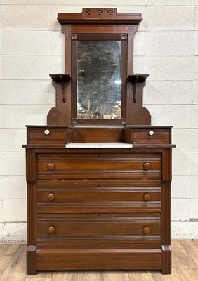 Antique Victorian Eastlake Farmhouse Style Dresser Gentleman’s Chest with Mirror - Image 1 of 4