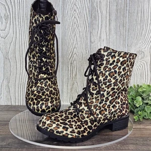 Kali Women's 10 Leopard Print Combat Boots Lace Up Chunky Sole Festival Punk - Picture 1 of 9