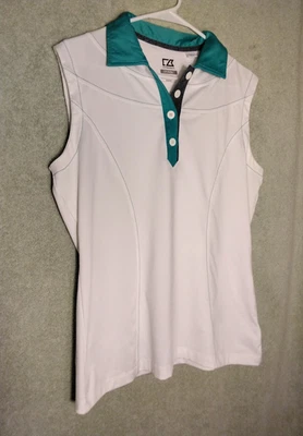 Camiseta sin mangas Cutter & Buck DryTec para mujer talla L blanca cuello en contraste sin mangas Foto 1 de 4