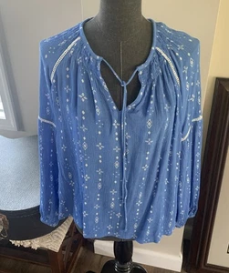 Aspiga Ida Gaze bestickt V-Ausschnitt Top blau Bio-Baumwolle XSmall Neu mit Etikett Oversize - Bild 1 von 8