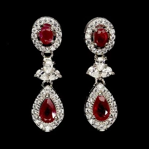 Summer 925 Sterling Silver Earrings Pear Ruby 6x4mm Natural Gemstone Jewelry - Picture 1 of 14