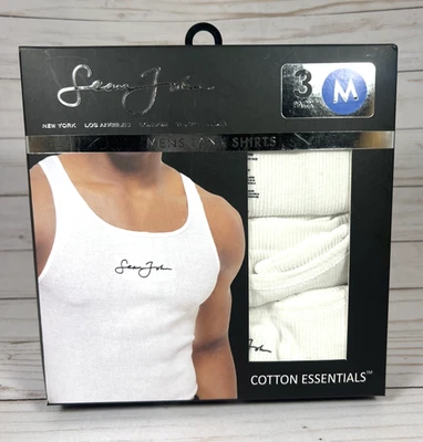 Camisetas sin mangas blancas acanaladas medianas 38-40 Sean John 3Pk para hombre Foto 1 de 3