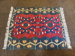 Vintage Turkish Kilim Rug Handwoven Wool Flatweave 3x4 ft Tribal Made in Turkey - Picture 1 of 7