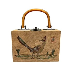 Gary Gail Dallas Vintage WOODEN BOX PURSE LUCITE Handle 1960-1970 - Picture 1 of 4