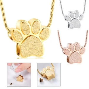 Dog Cat Paw Print Urn Pendants Necklace for Cremation Ashes Pet Memorial Jewelry - Picture 1 of 19