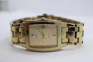 Mens Guess Steel Gold Tone Rectangle g11613g Diamond Dial Watch New Battery - Picture 1 of 6