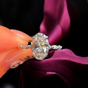 Anillo de compromiso de diamantes de oro blanco de 18 quilates corte ovalado IGI 2,70 quilates cultivado en laboratorio - Imagen 1 de 12