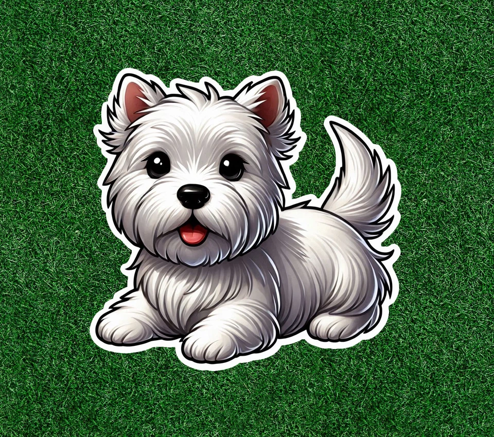 AFTER DARK CRAFTING Cute Westie West Highland White Terrier waterproof dog vinyl sticker- many sizes