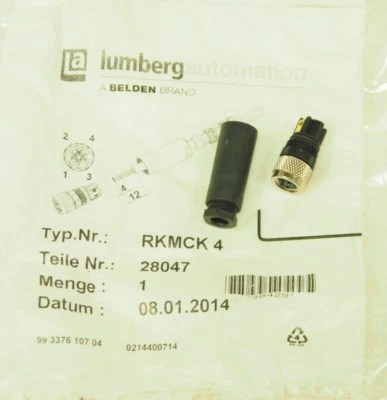 Lumberg Automation RKMCK 4 Field Attachable Connector, Male 4-Pin NEW Fast Ship - Image 1 of 4