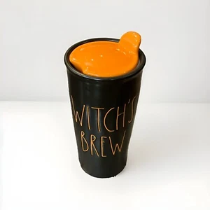 Rae Dunn "WITCH'S BREW" Tumbler Halloween Travel Mug Black with Orange Lid 16 oz - Picture 1 of 9