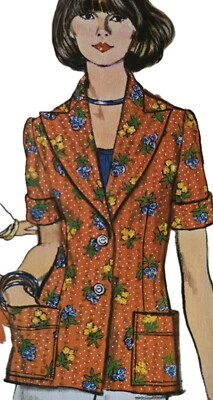 1980s Tailored Blazer Big Collar Short Sleeve Pockets Vogue Sewing Pattern 8940 - Image 1 of 3