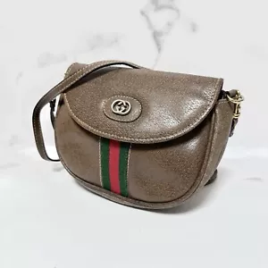 Vintage GUCCI Sherry Line Shoulder Crossbody Bag Purse Brown Leather Authentic - Picture 1 of 20