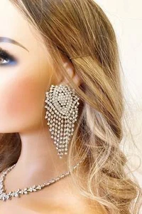 Large Crystal Fringe Earrings, Diamante Tassel Earrings, Statement Earrings, Gif - Picture 1 of 11