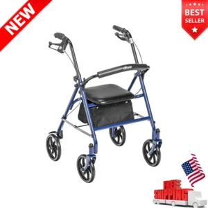 4-Wheel Rollator Walker w/Fold Removable Back Support Steel Rolling Walker Blue - Picture 1 of 8