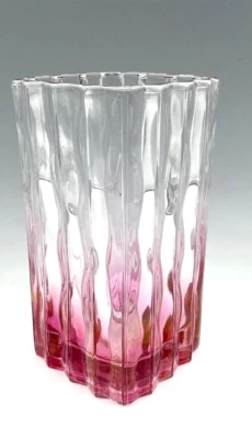 STUDIO NOVA Crystal Cranberry to Clear Wave VASE Signed LUAY - Japan Vintage - Image 1 of 4