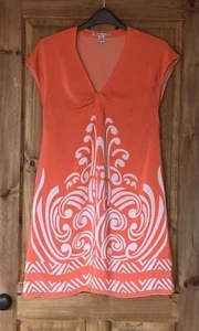 Max Azria Collection 100% silk lined coral orange white dress, UK 10 US 6 - Picture 1 of 8