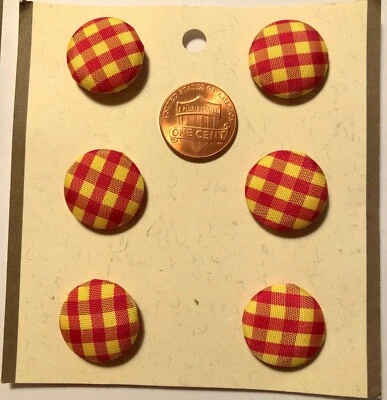 Set of 6 MIDORI Fabric Covered Domed Shank Buttons Red Yellow 3/4" 19mm 9923 - Image 1 of 2