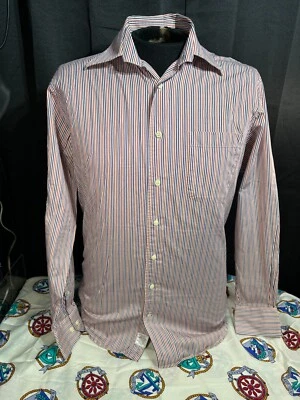 Camisa de Vestir Peter Millar Púrpura Quemado Naranja Blanco Rayas - Talla M Foto 1 de 3