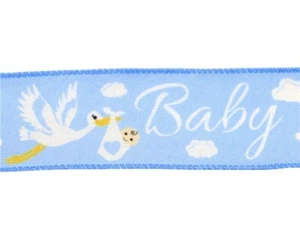 2" Baby BOY Wired Blue Stork Ribbon for wreaths bows 5 Yards - Picture 1 of 1