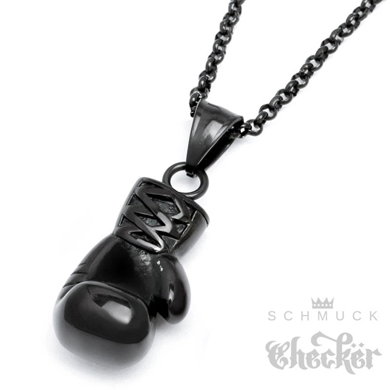 Kleiner Boxhandschuh Anhänger Kampfsport silber gold schwarz Edelstahl Halskette - Bild 1 von 1