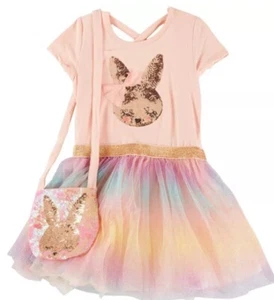 NUEVO CON ETIQUETAS 4 5 6 7 8 BTWEEN Pascua Tutú Vestido Cartera Set Conejo Lentejuelas Conejo Arco Iris - Imagen 1 de 7