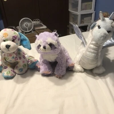Lot: 3 Webkinz Plush Only Peace Puppy 2010 Brilliant Bandit Ice Dragon RARE HTF - Image 1 of 4
