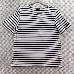 Saint James Latelier Top Women L White Blue Striped Crew Neck Short Sleeve - Picture 1 of 10