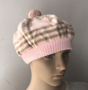 burberry women winter beanie hats with pom nova check merino wool cashmere pink