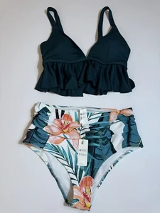 CUPSHE Damen High Waist Bikini Badeanzug Rüschen Zweiteiler Badeanzug, Plus 0X - Bild 1 von 9