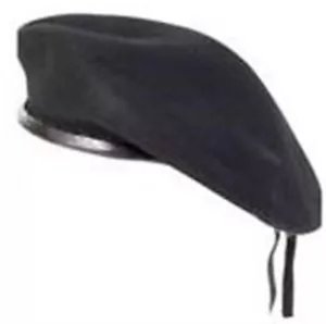 Wool Beret Black Classic Army Style Adjustable Size Military Artist Hat Cap - Picture 1 of 10