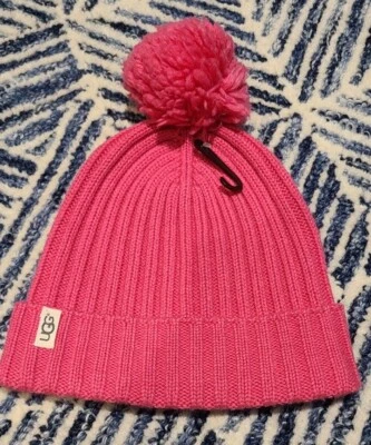 Ugg Kids Wool-Blend Ribbed K Pom Hat Pink Sz 4-6 Y - Image 1 of 4