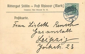 E0027 Deutschland Ganzsache Karte Rheinow - Leipzig 1914 - Bild 1 von 2