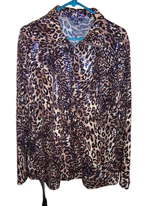 GLAMOROUS LISA INTERNATIONAL WOMENS SZ 1X SHINY TILE LEOPARD JACKET EUC - Picture 1 of 5